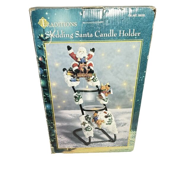 Sledding santa candle holder Traditions 366289 VTG Metal Christmas Deco Figurine - Picture 3 of 14